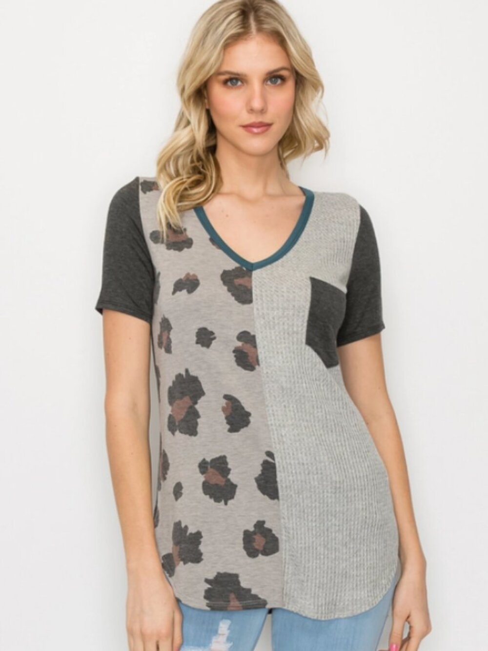 Gray Animal Color Block Top - Picture 4 of 4